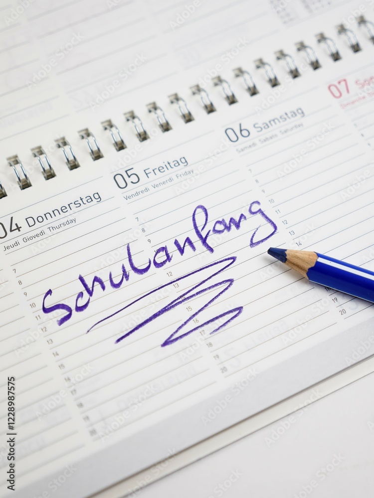 Calendar with date, Schulanfang or First Day of School Calendar with date, Schulanfang or First Day of School