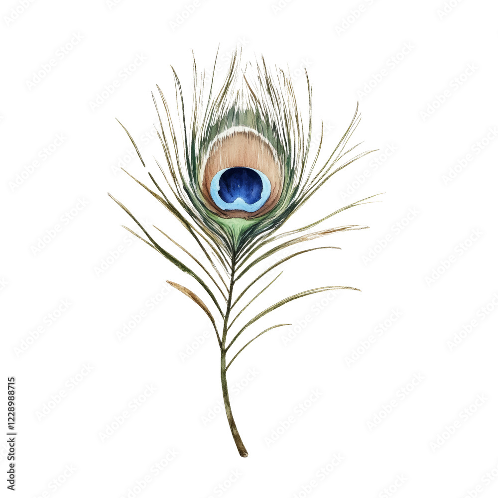 Obraz premium Peacock Feather Displaying Iridescent Teal and Blue Hues