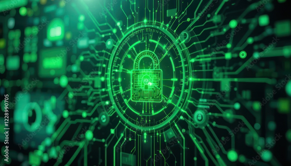 Fototapeta premium Secure digital lock on circuit board, data protection