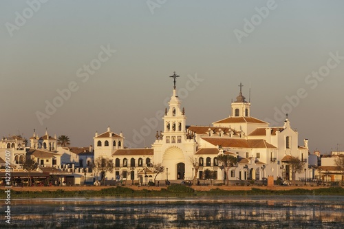 Obraz na płótnie Village El Rocio with the Hermitage of El Rocio, at the marsh Madre de las Marismas del Rocio, National Park Doñana, Huelva province, Andalusia, Spain, Europe w salonie
