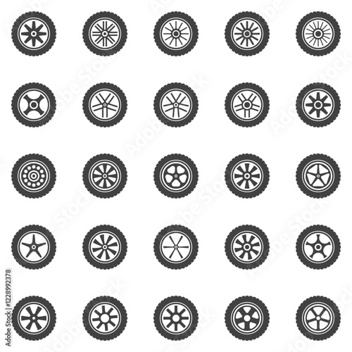 Car Wheel icons set - wheel tires with rims concept vector symbols