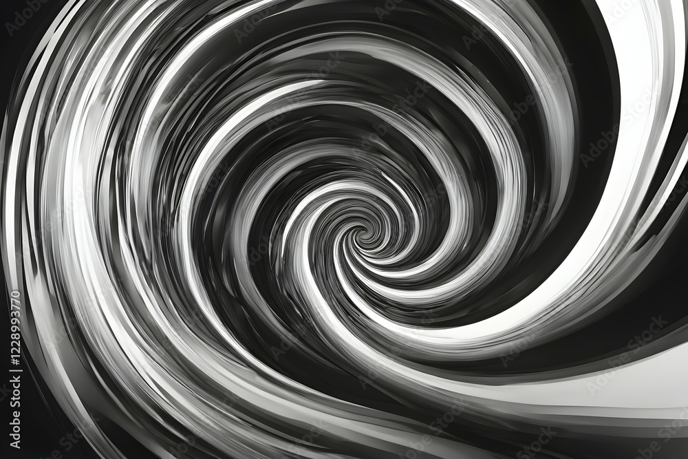 Abstract digital art capturing the essence of a black and white swirling tunnel in dynamic motion, AI generated