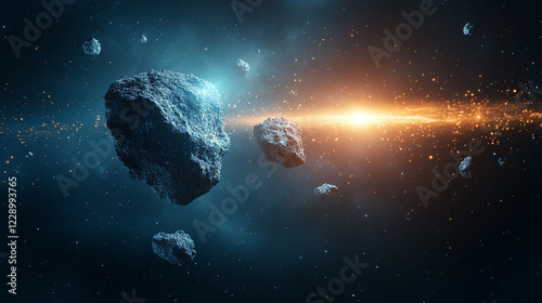 Asteroids in Deep Space with Stunning Light and Cosmic Details