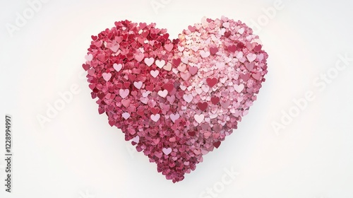 Colorful Heart Shape Made of Pink and Red Tiny Hearts on White Background