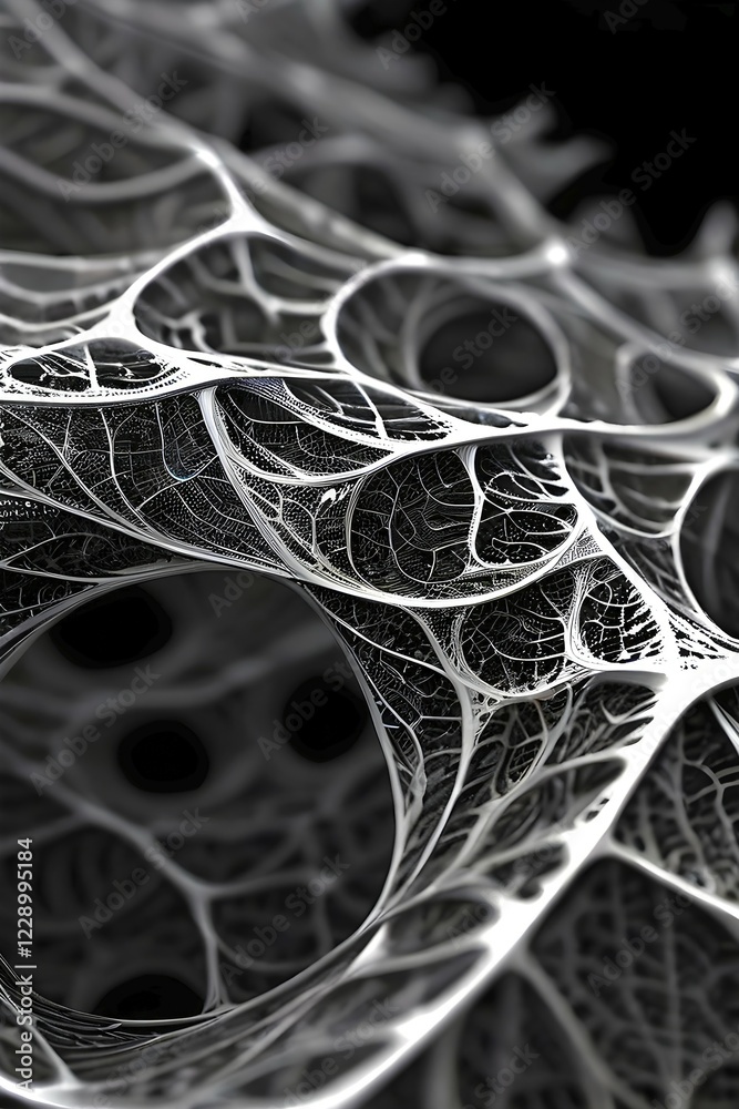 Naklejka premium Abstract illustration of fractal patterns found in nature representing the application of mathematical patterns in technology and design, AI generated