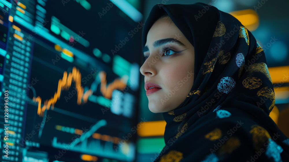 A Focused Professional Analyzing Complex Financial Data on a High-Resolution Monitor in a Modern Office Setting A Focused Professional Analyzing Complex Financial Data on a High-Resolution Monitor in a Modern Office Setting