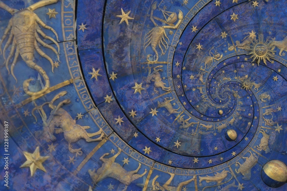 Abstract old conceptual background on mysticism, astrology, fantasy, blue Abstract old conceptual background on mysticism, astrology, fantasy, blue