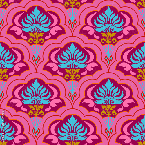 seamless, carpet, geometric, decor, wrapping, leaf, ornament, vintage, decorative, baroque, ornate, antique, tile, classic, print, paper, invitation, fashion, royal, flower, wallpaper, damask, pink