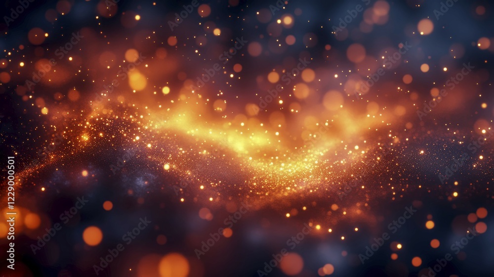 Fototapeta premium Fiery glow from orange particles against a dark blue abstract background, AI generated