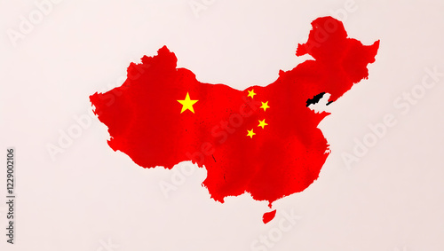 Red map of China with a glowing digital effect, symbolizing global economy, trade, technology, and connectivity with futuristic copy space. photo