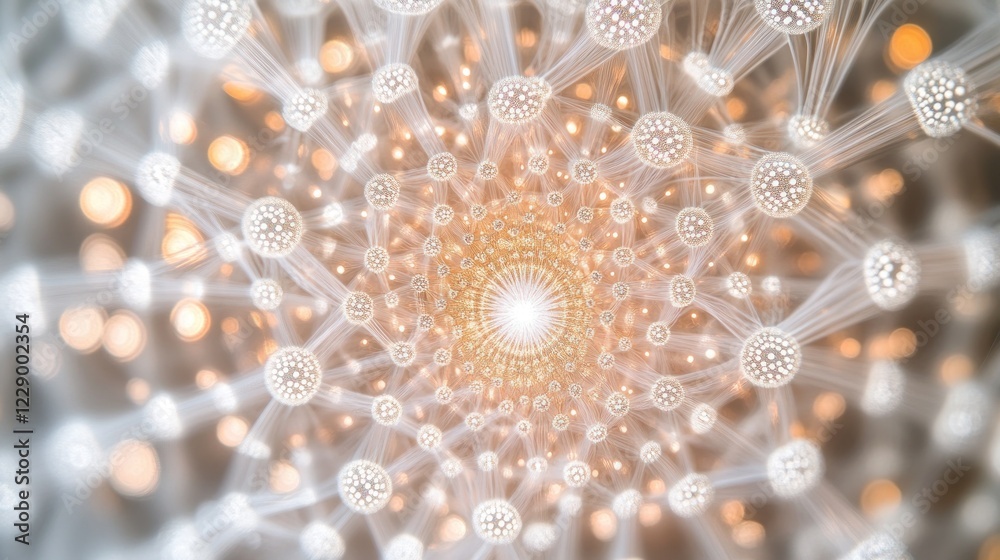 Fototapeta premium Abstract spiral of interconnected glowing orbs and lines.