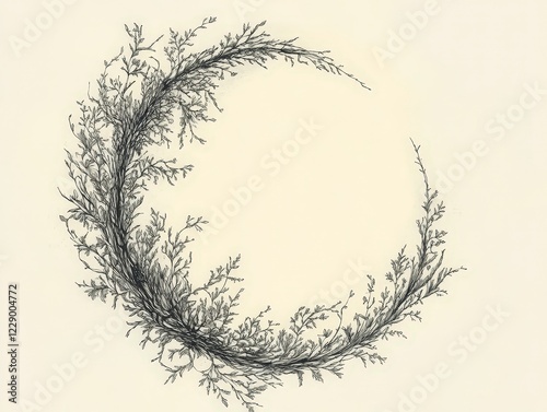 Intricate Hand-Drawn Circle of Delicate Nature Elements