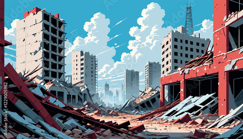 Post-Apocalyptic Cityscape with Ruined Buildings