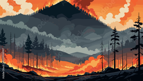 Intense Wildfire Spreading Through Forested Valley