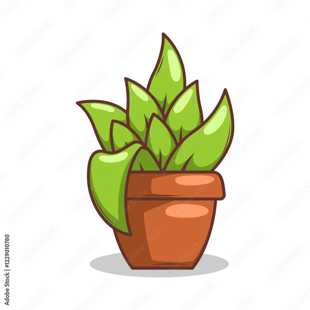 Fototapeta premium Home plant cartoon style. potted plant isolated on white
