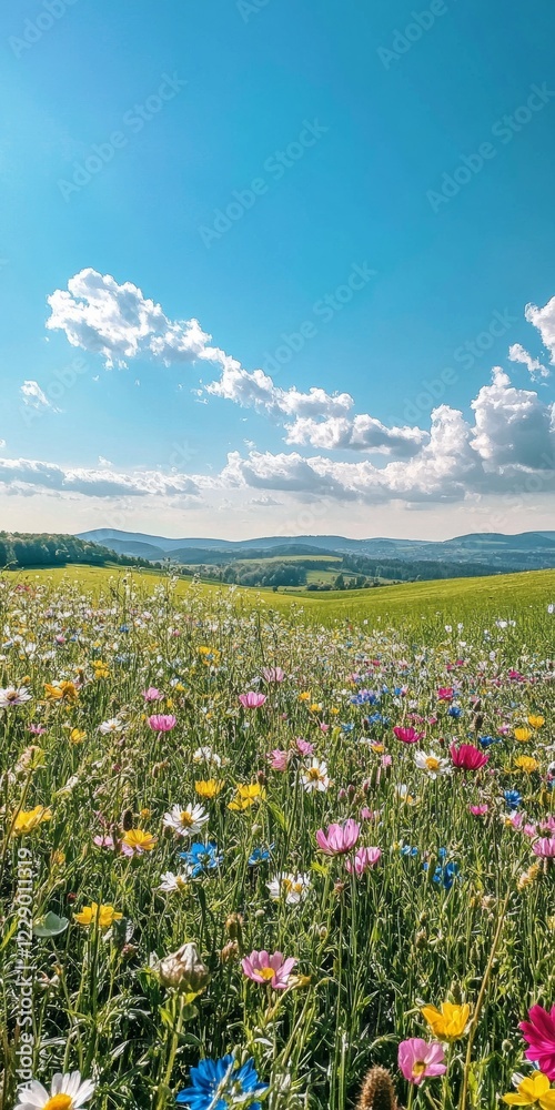 Obraz premium Vibrant Wildflower Meadow under a Sunny Sky