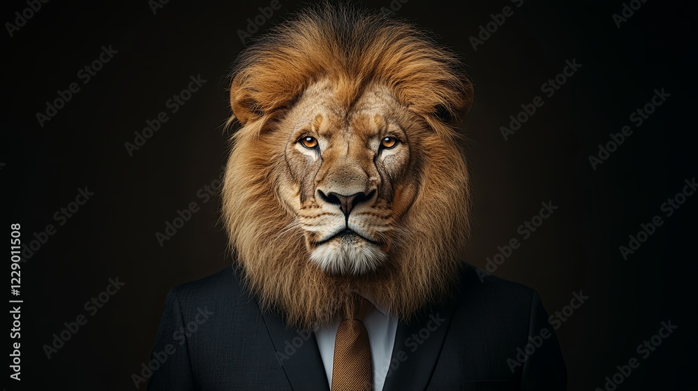 Majestic Lion in a Tailored Dark Suit