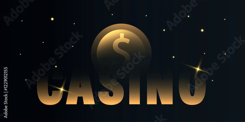 Golden online casino poster for VIP, winners. Glitter poker elements, coin, podium, confetti for congratulations, gift. Luxury vip horizontal banner. Isolated vector illustration on black background.