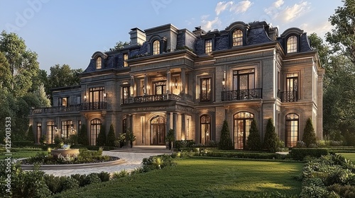 Wallpaper Mural Elegant Luxury Mansion Surrounded by Greenery and Blue Sky Torontodigital.ca