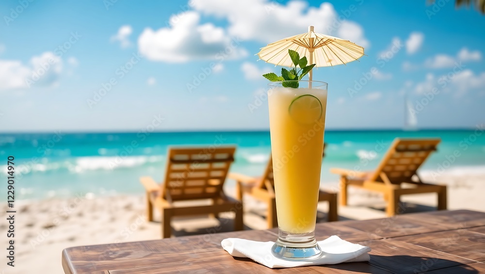 Refreshing Beachside Lime Cocktail with Ocean View on a Sunny Day Refreshing Beachside Lime Cocktail with Ocean View on a Sunny Day