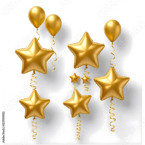 Golden Star Balloons with Twirling Streamers – Perfect for Festive Celebrations and Decor
