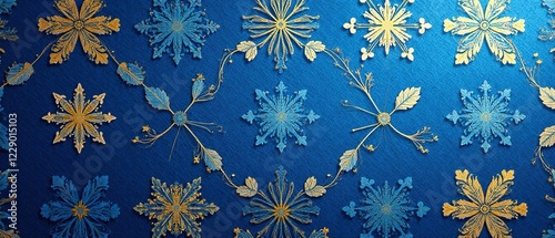 Blue Gold Floral Pattern Background - Elegant Design