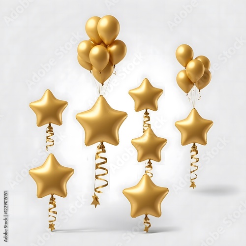 Golden Star Balloons with Twirling Streamers – Perfect for Festive Celebrations and Decor
