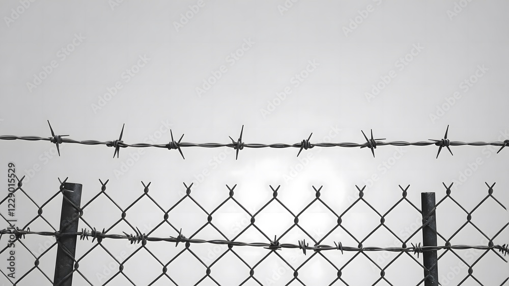 Barbed Wire and Chain-Link Fence – Symbolizing Security and Boundaries Barbed Wire and Chain-Link Fence – Symbolizing Security and Boundaries