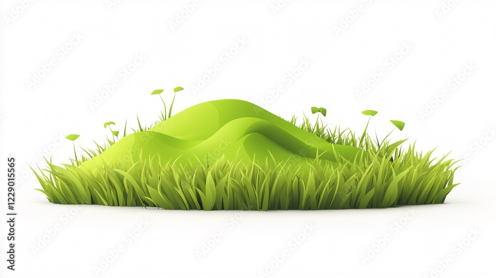 Obraz premium 3D Hill Grass in Plastic Style Vector Illustration