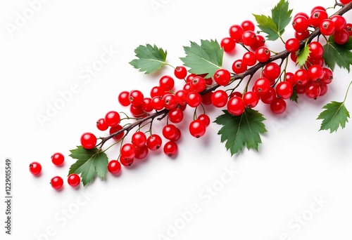 Vibrant Red Currants With Green Leaves Gracefully Arranged on White Background. Generative AI