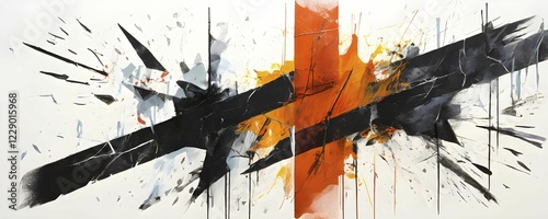 Minimalist illustration featuring abstract shapes to convey force and crime, AI generated