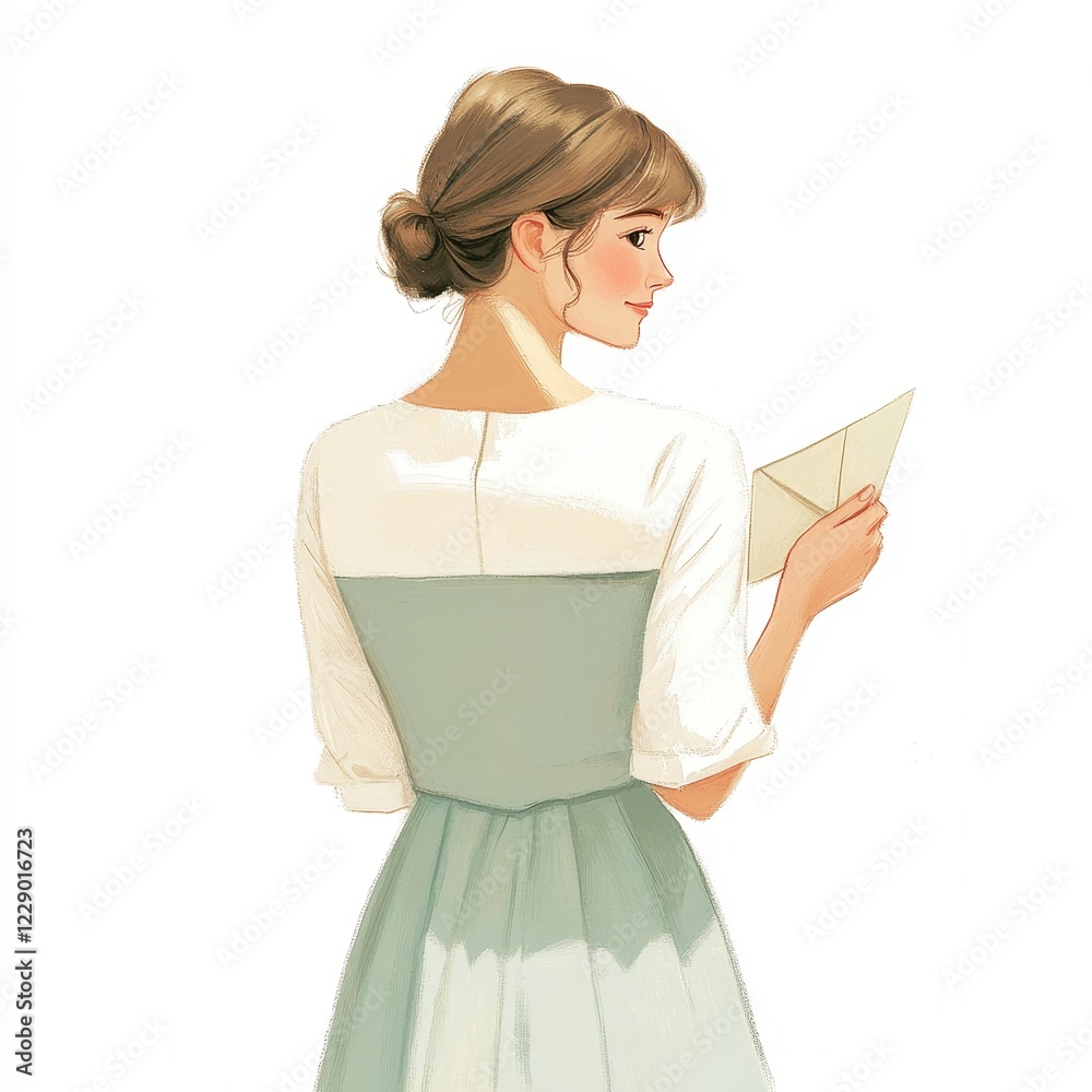Elegant Young Woman Holding Paper Airplane in Soft Pastel Dress Elegant Young Woman Holding Paper Airplane in Soft Pastel Dress