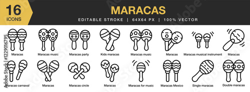 Maracas icon set. Editable Stroke Icon Collection. Includes mexican, music, maracas, instrument, traditional, and More. Outline icons vector collection.