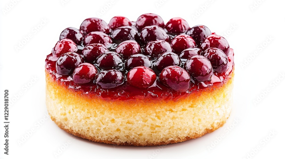 A cranberry upside-down cake, festive dessert, realistic food photography, vibrant cranberries caramelized on top, golden-brown cake base, isolated on white background A cranberry upside-down cake, festive dessert, realistic food photography, vibrant cranberries caramelized on top, golden-brown cake base, isolated on white background