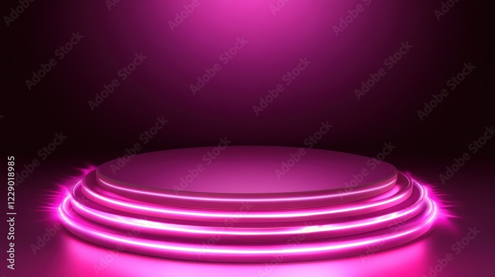Obraz premium Illuminated pink circular stage with neon lights.