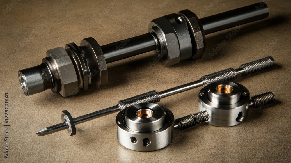 Close-up of metal gears, bolts, and engineering tools with a smooth background color for mechanical design work. Close-up of metal gears, bolts, and engineering tools with a smooth background color for mechanical design work.
