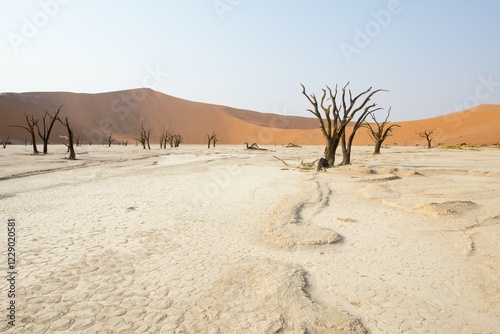 Dead camel thorn trees (Acacia erioloba) in Deadvlei, Sossusvlei, Namib Desert, Namibia, Africa photo