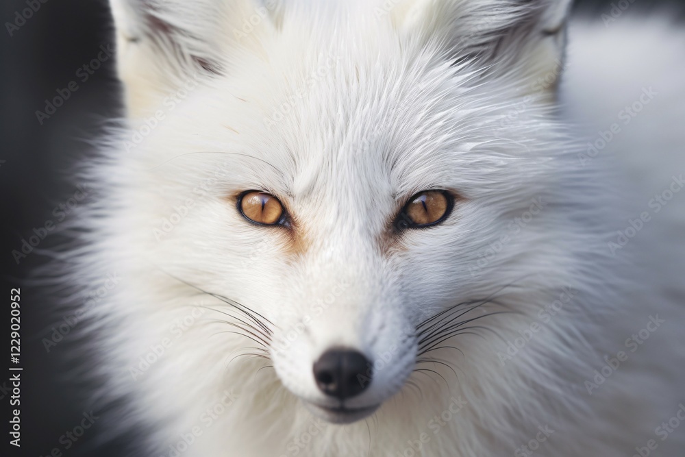 Portrait of white albino arctic fox with yellow eyes. KI generiert, generiert AI generated Portrait of white albino arctic fox with yellow eyes. KI generiert, generiert AI generated