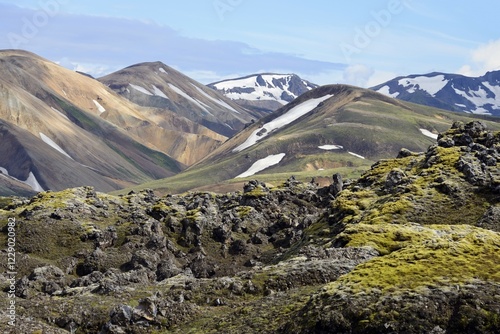 Volcanic landscape, Laugahraun, Fjallabak National Park, Landmannalaugar, Iceland, Europe photo