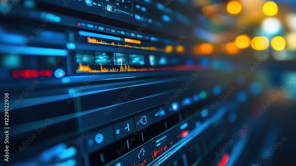 Close-up of a digital audio workstation interface. Close-up of a digital audio workstation interface.