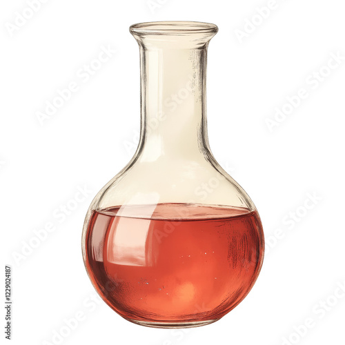 Vintage Round-Bottom Flask Holding Reddish-Amber Liquid
