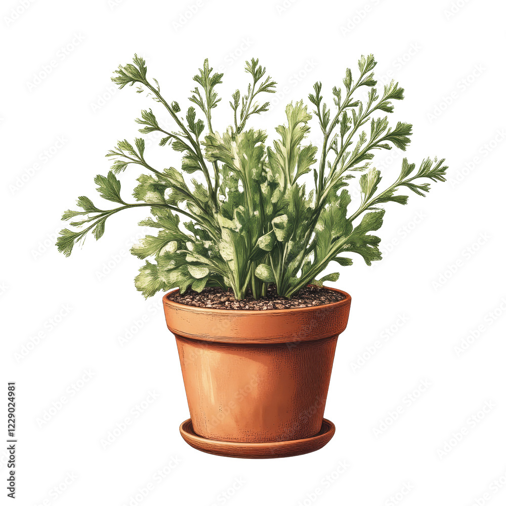 Fototapeta premium Vintage Style Potted Adiantum Fern with Delicate Fronds