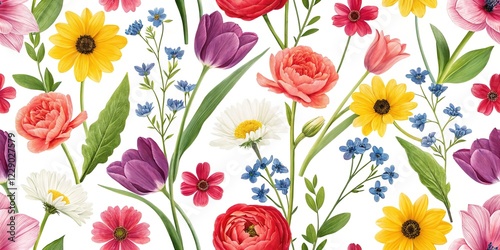 Mother's Day Floral Seamless Pattern -  Bright Blossoms