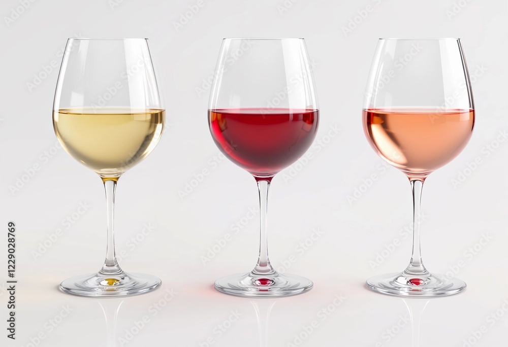 Elegant Trio of Wines in Sparkling Glasses on a Minimalistic Table. Generative AI Elegant Trio of Wines in Sparkling Glasses on a Minimalistic Table. Generative AI