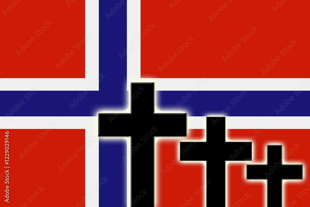 Naklejka premium The Norwegian flag and the silhouettes of tombstones crosses