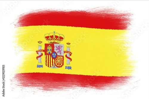 The Spanish flag, Painted grunge flag, brush strokes. Isolated on white background