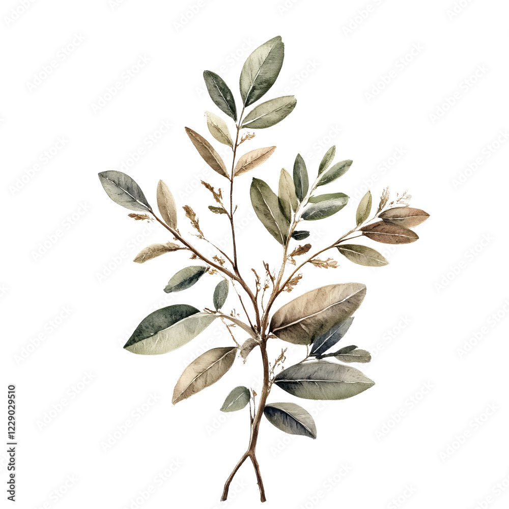 Obraz premium Sprig Showcasing Muted Green and Brown Leaves