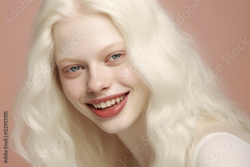 Portrait of beautiful young woman with pale skin, blue eyes and white hair. KI generiert, generiert, AI generated