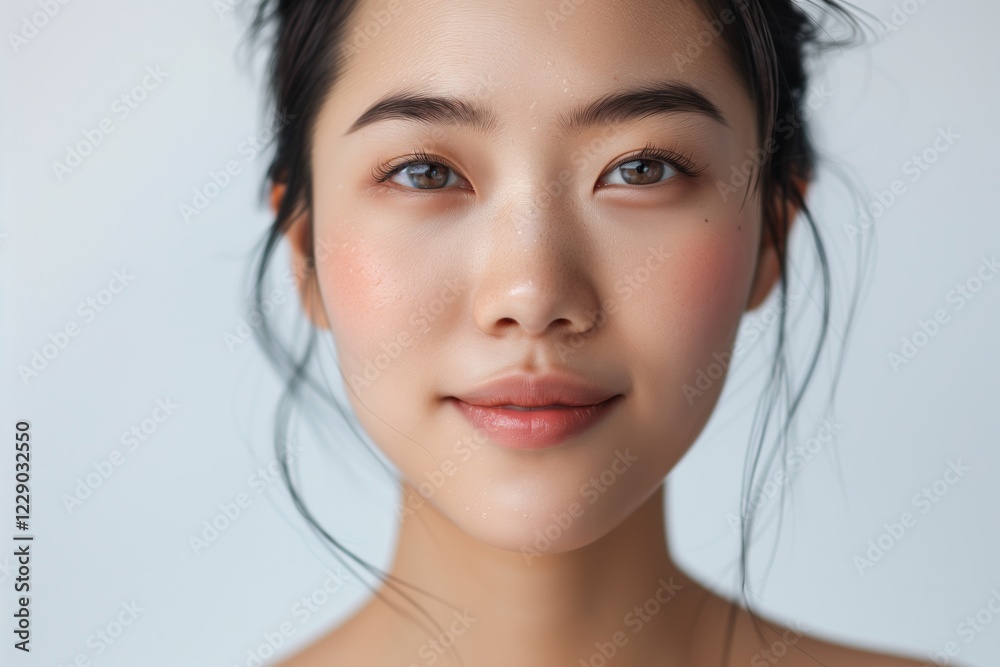 Naklejka premium Embracing a beautiful aesthetic of flawless skin and radiant beauty, enhancing elegance and selfassurance in closeup appearances, exuding attractiveness, confidence, and chic style