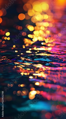 Colorful bokeh reflections on water surface during nighttime display photo